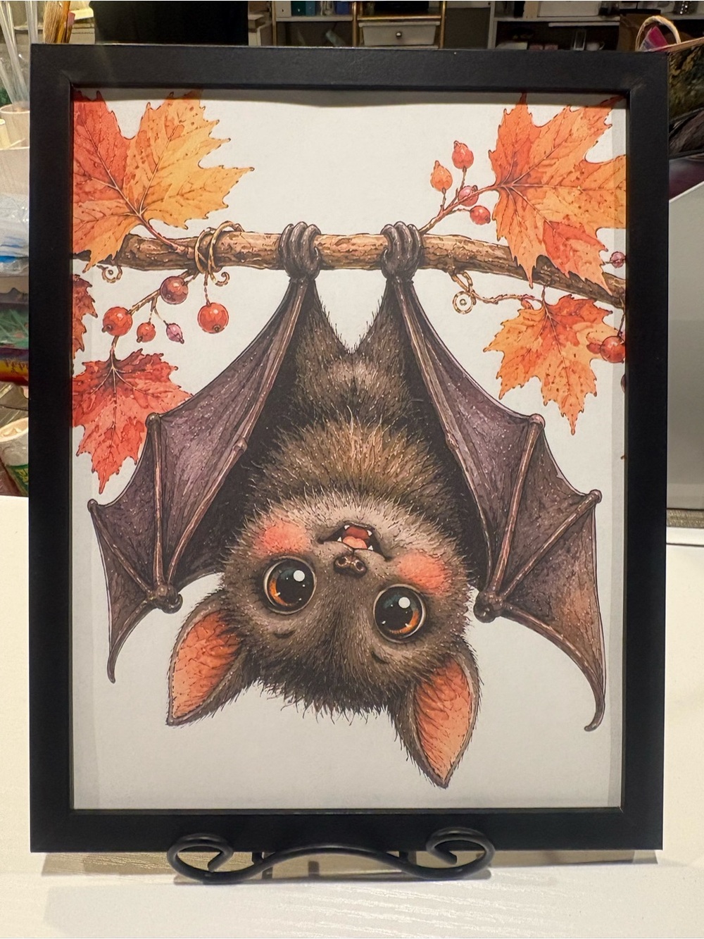 Cute Bat Autumn Framed 8x10 Wall Art Print